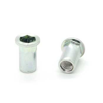Inserti Filettati in Acciaio Testa Piana con corpo Semi Esagonale M6 grip da 0.5-3.0mm - Box da 500 pezzi
