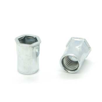 Inserti Filettati in Acciaio Testa Ridotta a Filo con corpo Semi Esagonale M5 grip da 0.5-3.0mm - Box da 500 pezzi