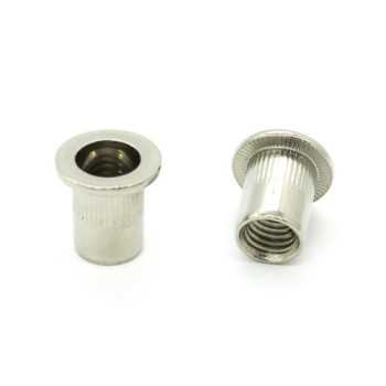 Inserti Filettati in Inox A2 Testa Piana con corpo Cilindrico zigrinato M4 grip da 0.5-3.0mm - Box da 1000 pezzi